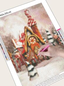 Christmas House Print DIY Diamond Painting Without Frame - Multicolor - View 3