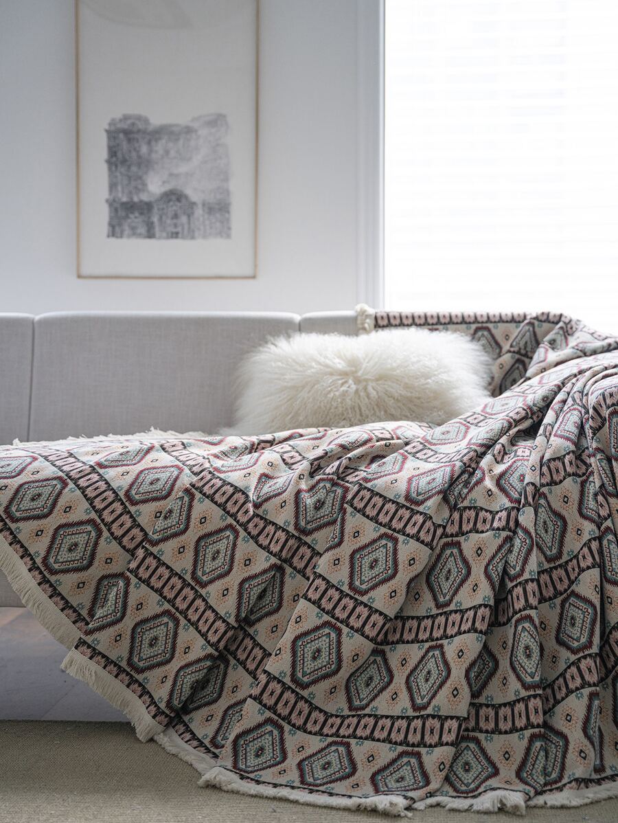 1 chiếc khăn sofa họa tiết hình học thô - Nhiều màu - Xem 1