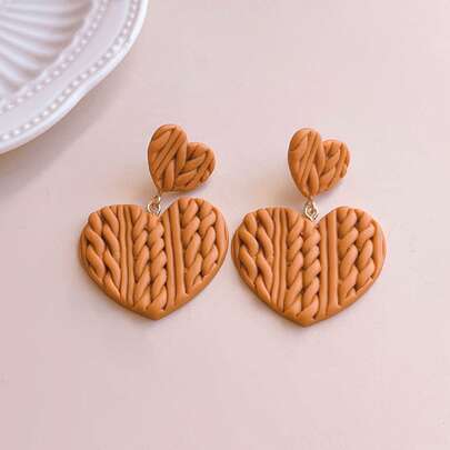 Textured Heart Drop Earrings