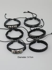 Vòng tay trang trí ngôi sao và hộp sọ nam 6 gói - màu đen - Xem 4