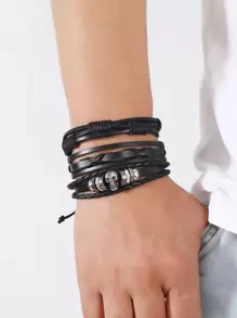 Vòng tay trang trí ngôi sao và hộp sọ nam 6 gói - màu đen - Xem 5