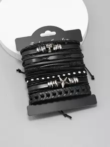 Vòng tay trang trí ngôi sao và hộp sọ nam 6 gói - màu đen - Xem 6