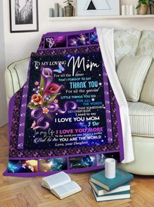 1pc Floral & Slogan Graphic Blanket - Multicolor - View 2