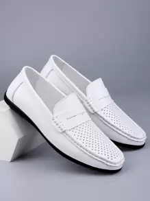 男士休閒皮革懶人鞋 - 白色 - 查看 2