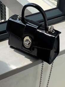 Waterproof Mini Minimalist Flap Artificial Patent Leather Square Bag, Waterproof, Sandproof Transparent Bag, Beach Sports Picnic Snacks Clear Purse For Women - Black - View 5