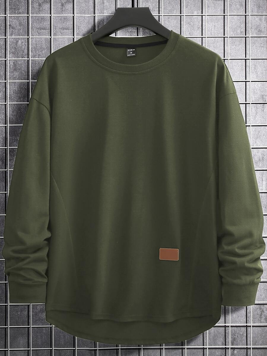 Manfinity Homme Men Patched Detail Drop Shoulder Tee - Army Green - View 1