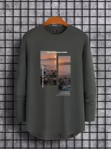 Manfinity Homme Tops Nam Slogan Giải trí - Màu xám đen - Xem 1