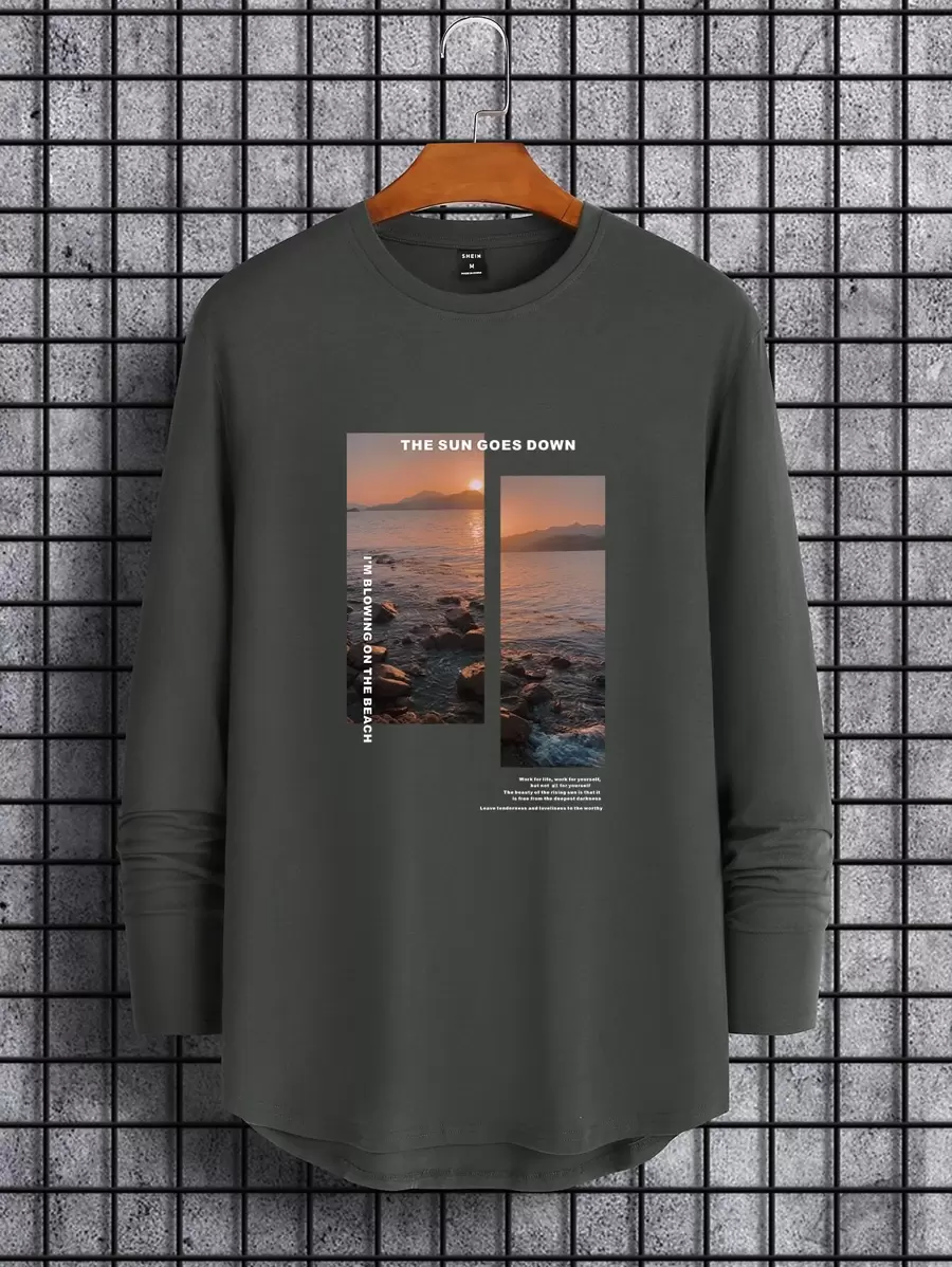 Manfinity Homme Tops Nam Slogan Giải trí - Màu xám đen - Xem 1