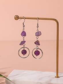 Stone & Circle Drop Earrings
