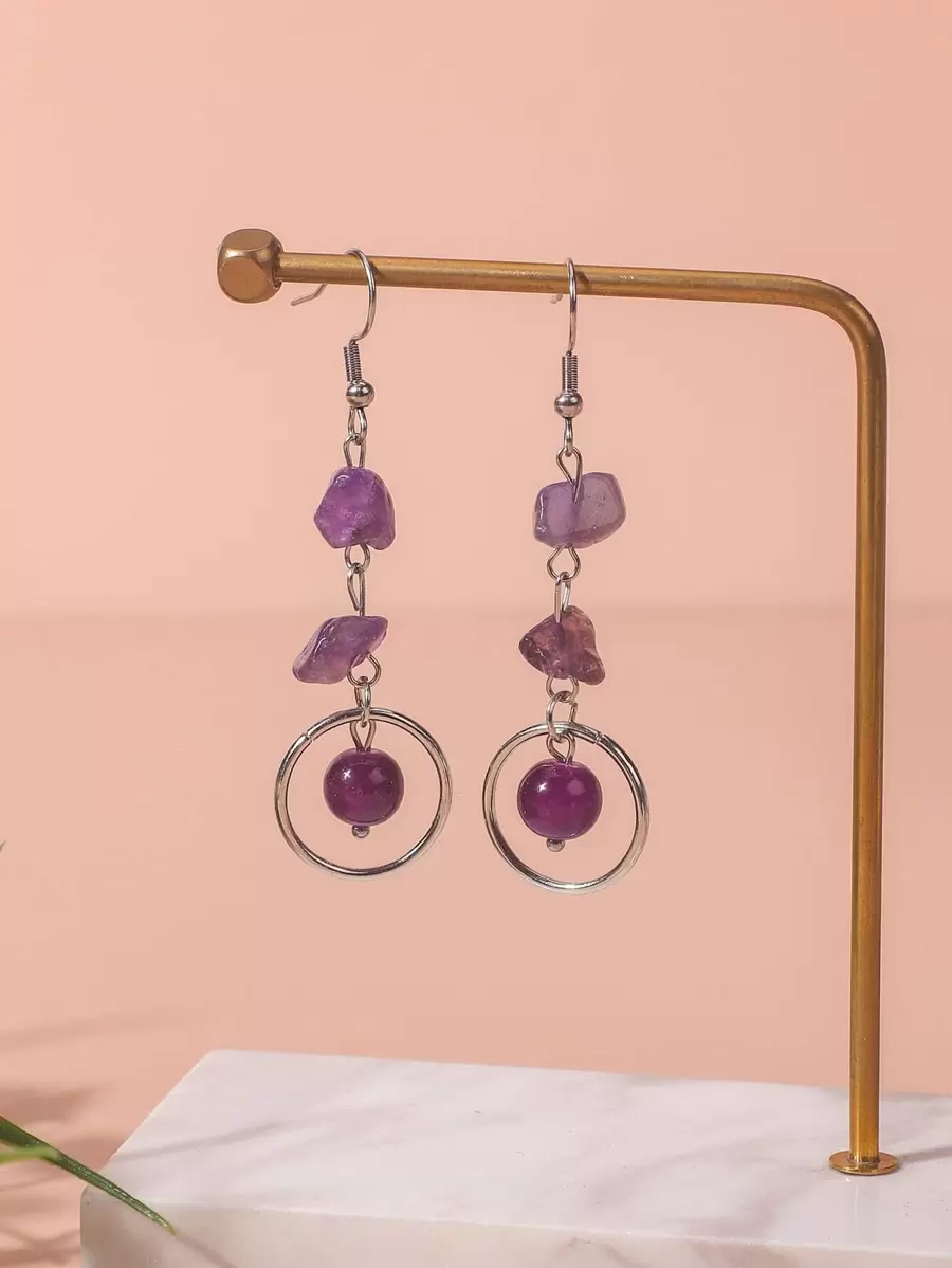 Stone & Circle Drop Earrings