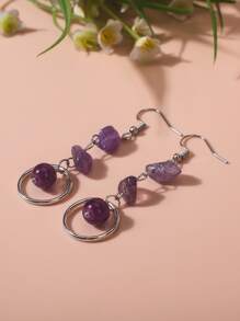Stone & Circle Drop Earrings