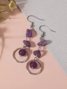 Stone & Circle Drop Earrings