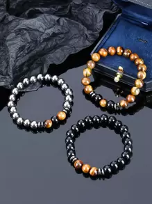 時尚流行3件套男士簡約串珠手鍊，適合珠寶禮物和時尚外觀 - 彩色 - 查看 1