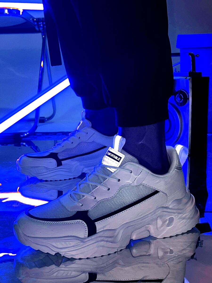 Men Reflective Detail Lace-up Front Chunky Sneakers - White - View 1