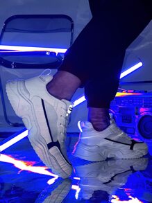 Men Reflective Detail Lace-up Front Chunky Sneakers - White - View 2