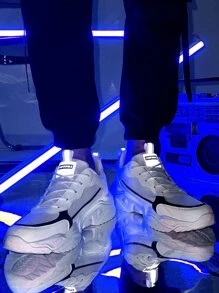 Men Reflective Detail Lace-up Front Chunky Sneakers - White - View 4