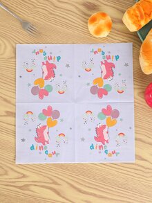 2pcs Cartoon Dinosaur & Balloon Pattern Disposable Napkin - Multicolor - View 2