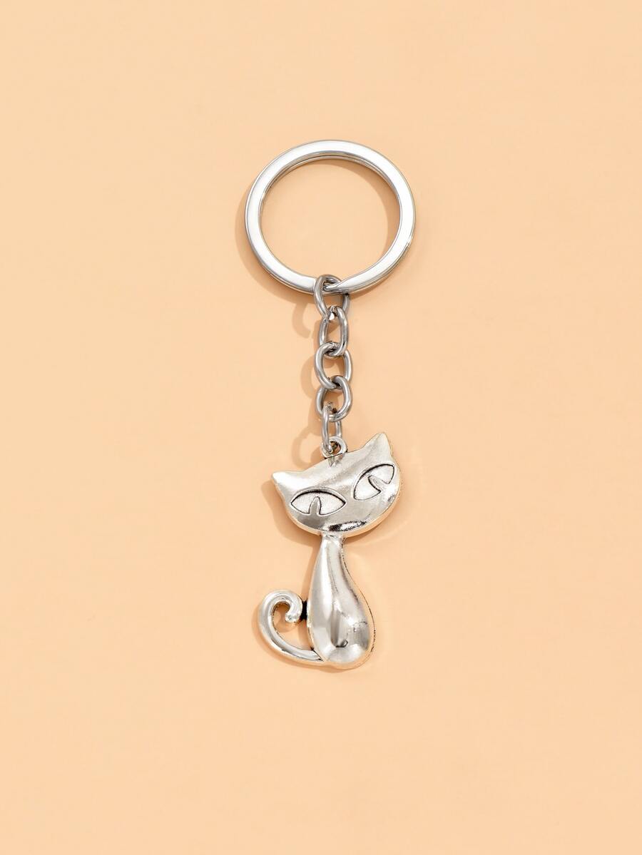 Llavero gato de dibujos animados accesorio - Plata antigua - Ver 1