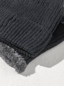 Men Plush Lined Infinity Scarf & Beanie - Black - View 4