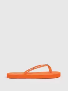 Woman Shoes Leisure Vacation Studded Decor Design Orange Flip Flops For Summer Vacation Shoes Summer Back To School Shoes College Student Shoes Spring Shoes Spring Break Easter For Casual Beach Style