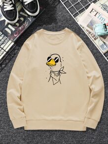 ROMWE MEN Guys Cartoon Duck Graphic Sweatshirt - Apricot - View 1