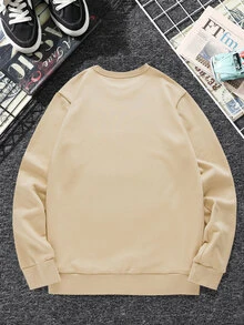 ROMWE MEN Guys Cartoon Duck Graphic Sweatshirt - Apricot - View 2