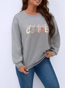 SHEIN LUNE Plus Letter Graphic Drop Shoulder Sweatshirt - Grey - View 3