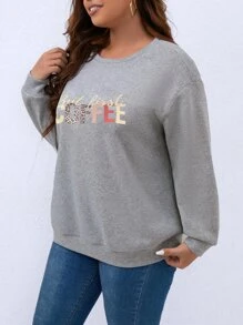 SHEIN LUNE Plus Letter Graphic Drop Shoulder Sweatshirt - Grey - View 4