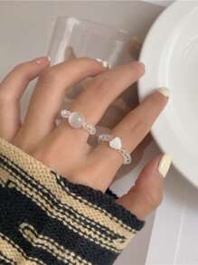 2 nhẫn hạt trái tim - trắng - Xem 1