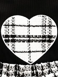 SHEIN Baby Girl Valentine's Day Plaid Print Heart Embroidery Tee & Plaid Print Skirt - Black and White - View 4