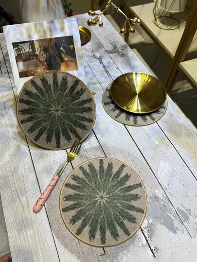 1pc Leaf Pattern Round Place Mat