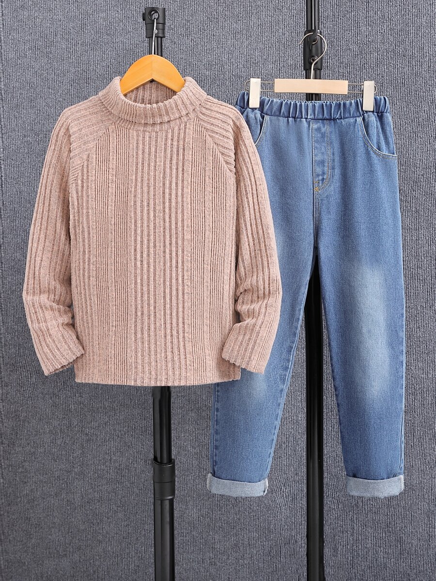 Chicos cuello alto de manga raglán Camiseta & Jeans - Multicolor - Ver 1