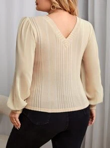 SHEIN Privé áo nữ kích thước lớn Gân đan màu trơn Thanh lịch - Màu be - Xem 3