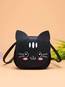 Mini bolso cruzado con forma de gato para niños, bolso accesorio de moda bonito estilo gato de dibujos animados para niñas jóvenes, monedero - Negro - Ver 1