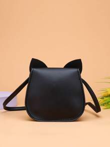 Mini bolso cruzado con forma de gato para niños, bolso accesorio de moda bonito estilo gato de dibujos animados para niñas jóvenes, monedero - Negro - Ver 4