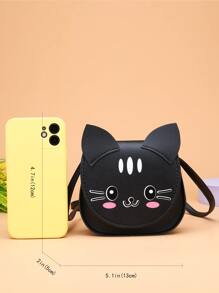 Mini bolso cruzado con forma de gato para niños, bolso accesorio de moda bonito estilo gato de dibujos animados para niñas jóvenes, monedero - Negro - Ver 5