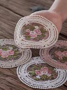12cm Posavasos de encaje Vintage, posavasos para tazas de café con bordado de manteles individuales, posavasos para tazas de café de tela de estilo europeo, alfombrilla para plato de mesa antideslizante