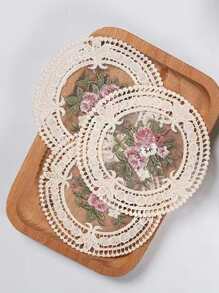12cm Posavasos de encaje Vintage, posavasos para tazas de café con bordado de manteles individuales, posavasos para tazas de café de tela de estilo europeo, alfombrilla para plato de mesa antideslizante