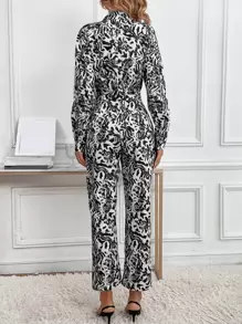Allover Print Belted Shirt Jumpsuit - Multicolor - View 2