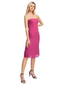 Spring Break Solid Backless Tube  Off Shoulder Long Summer Bodycon Long Black Dress - Hot Pink - View 3