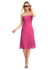 Spring Break Solid Backless Tube  Off Shoulder Long Summer Bodycon Long Black Dress - Hot Pink - View 4