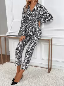 Allover Print Belted Shirt Jumpsuit - Multicolor - View 3