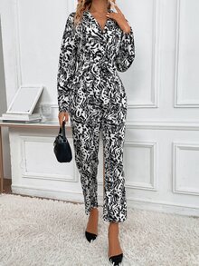 Allover Print Belted Shirt Jumpsuit - Multicolor - View 4