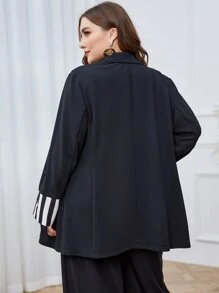 Mulvari Plus Double Breasted Striped Cuff Double Breasted Blazer - Black - View 2