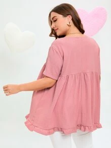 SHEIN LUNE 大碼素色荷葉邊娃娃裝襯衫 - 藕粉色 - 查看 2