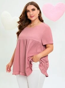 SHEIN LUNE 大碼素色荷葉邊娃娃裝襯衫 - 藕粉色 - 查看 3