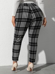 Plus Plaid Print Skinny Trousers - Black and White - View 2