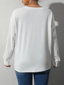 Calvaya Plus Letter Graphic Drop Shoulder Sweatshirt - White - View 2
