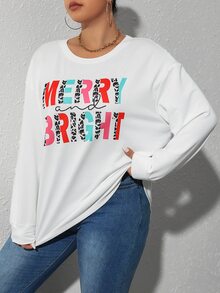 Calvaya Plus Letter Graphic Drop Shoulder Sweatshirt - White - View 3