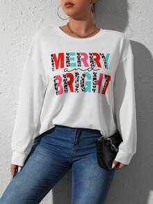 Calvaya Plus Letter Graphic Drop Shoulder Sweatshirt - White - View 4